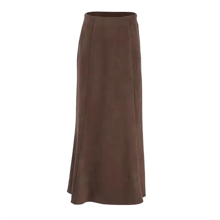 Jupe longue en daim marron rétro pour femme