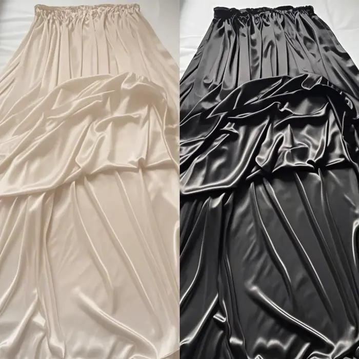 Longueur 90 cm Satin soie Sexy femmes taille haute Maxi jupe ample longs bas