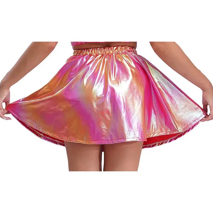 Mini jupes métalliques brillantes pour femmes, jupe de danse à volants, taille haute, évasée, Rave Bar Club, Costume Y2K