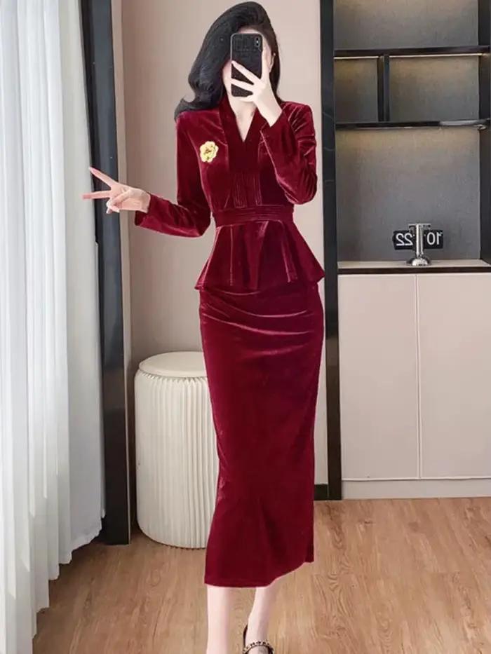 Ensemble jupe et haut en velours pour femme