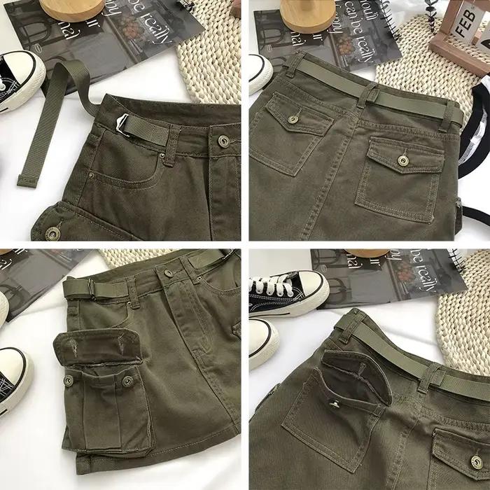 Vintage Denim Cargo jupes femmes Chic haute rue 4 couleurs tout-match été Hotsweet Ins poches Mini a-ligne Faldas Sexy collège