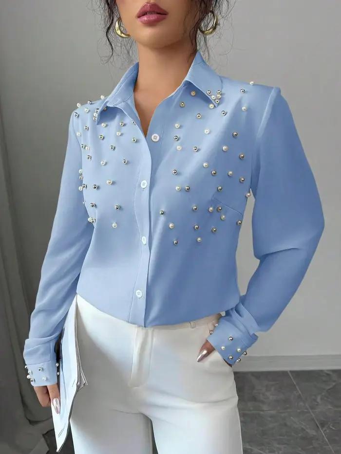 Chemise à manches longues pour femme, tenue quotidienne élégante et confortable, parfaite pour les paramètres décontractés et de bureau