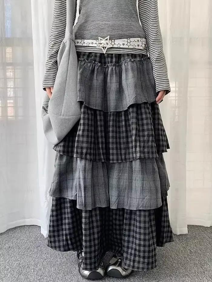 Jupe longue Y2K Subculture pour femme, jupe superposée patchwork style gâteau, esthétique Harajuku Alt Subculture, streetwear été 2026