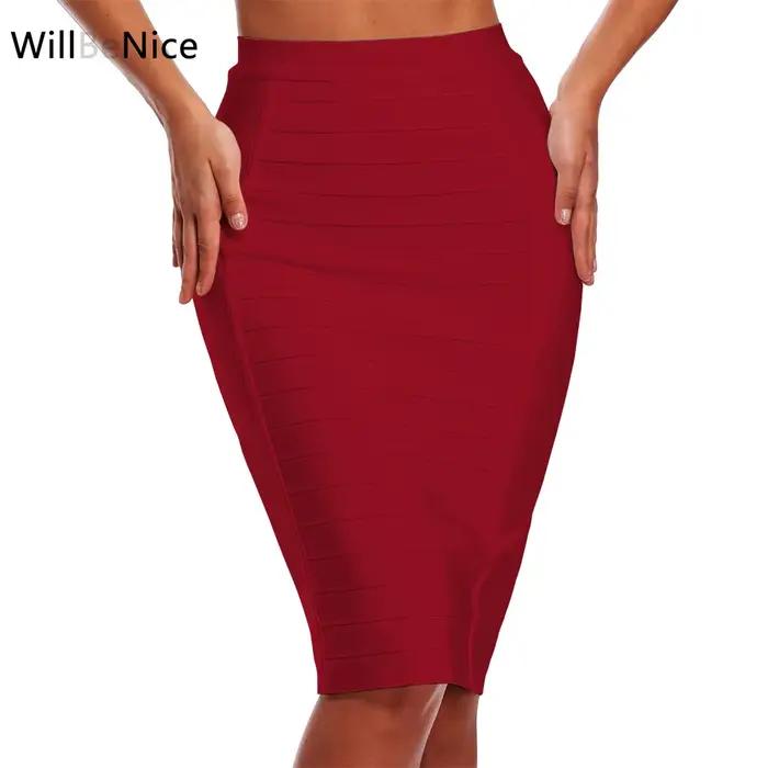WillBeNice-Jupe crayon élastique pour femme