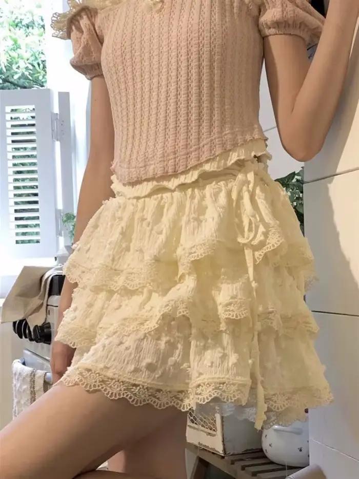 Mini jupes en dentelle à volants pour femmes