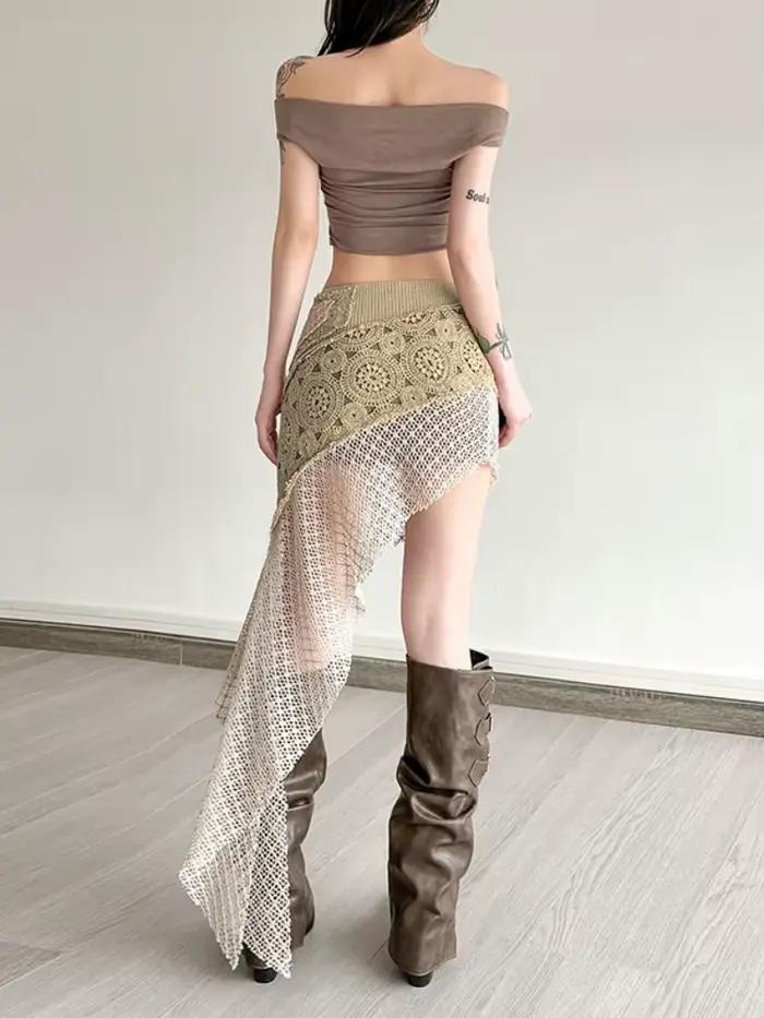 Mini jupe asymétrique Y2K en polyester stretch pour femmes, idéale pour les sorties nocturnes et les soirées estivales