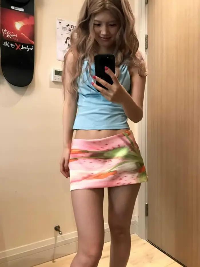 Jupe mini trapèze esthétique Y2K imprimée rose haute couture pour jeunes femmes style streetwear Harajuku grunge été 2024