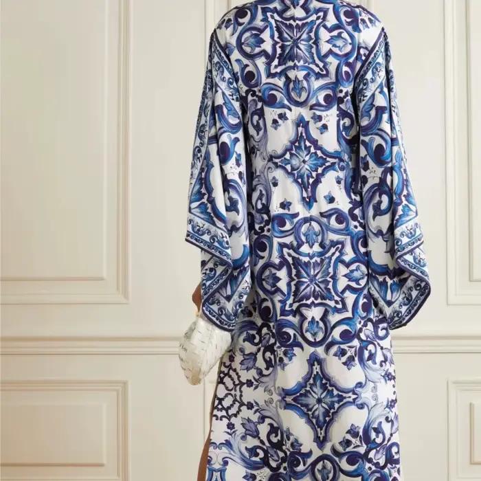 Jupe longue élégante à motif rétro imprimé pour femmes, tenue de soirée élégante, col rond, manches chauve-souris, ample, nouveau Style d'automne