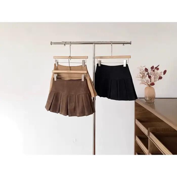 Jupe plissée kaki taille haute pour femme