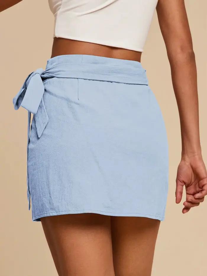 Jupe pour femme en lin, taille haute, asymétrique, avec fente, ceinture, couleur unie, simple, décontractée, polyvalente, pour le quotidien