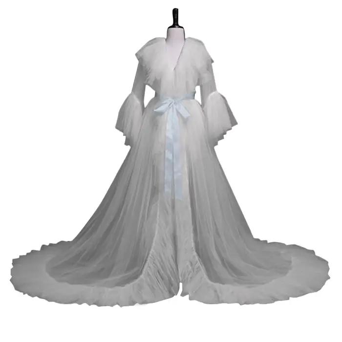 Femmes Robe de mariée dentelle Lingerie mode Sexy Tulle Robe longue Lingerie chemise de nuit peignoir vêtements de nuit pour femme expédition rapide