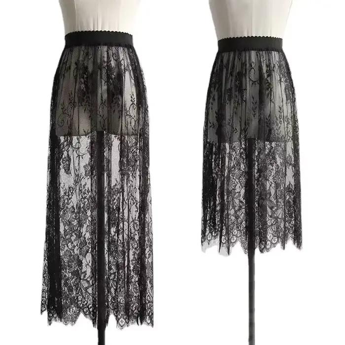 Jupe longue transparente en tulle et dentelle pour femme