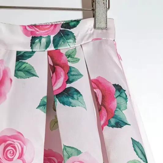 Jupe longue imprimée roses décontractée pour femmes printemps été ajustement mince polyester voyage et affaires