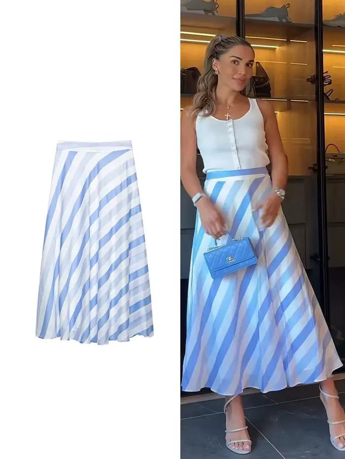 Jupe rayée bleue vintage TFMLN pour femme – Tendance estivale