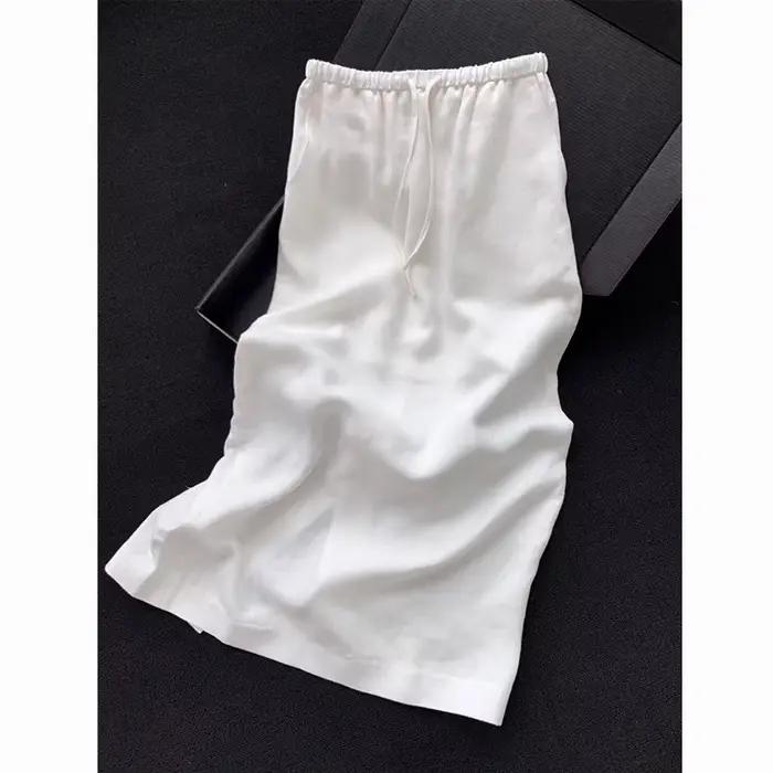 Jupe mi-longue pour femme en lin blanc