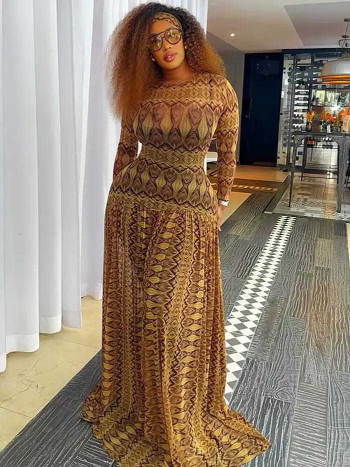Femme automne vêtements robe à manches longues Chic élégant robes de soirée taille minceur a-ligne imprimé moulante robe élastique Sexy