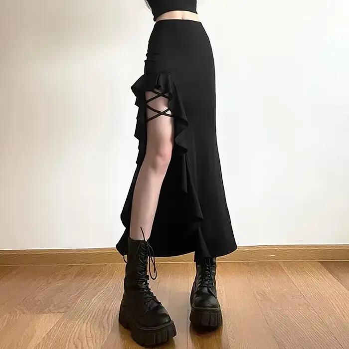 Jupe mi-longue taille haute pour femme