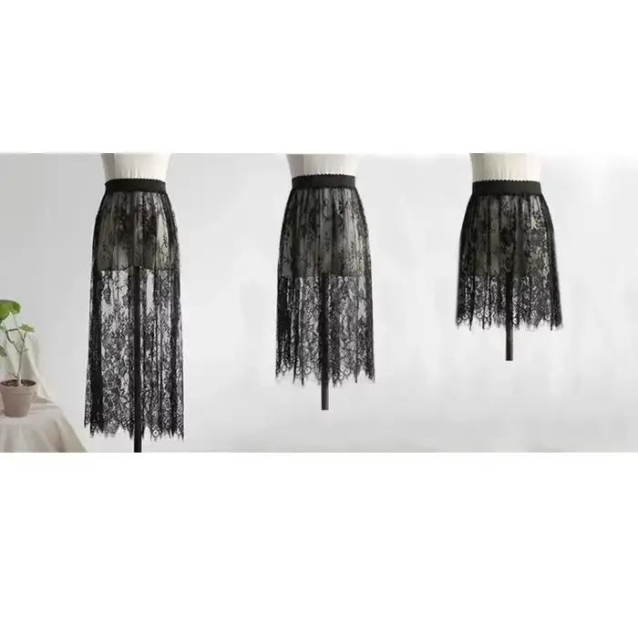 Jupe longue transparente en tulle et dentelle pour femme
