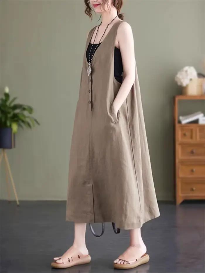 Robe en fibre de lin de coton pour femme