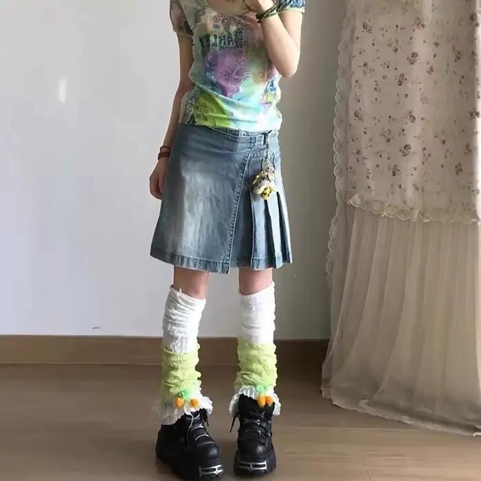 Jupe en jean plissée irrégulière délavée, rétro américain, pour enfants, jupe chaude Y2k pour filles