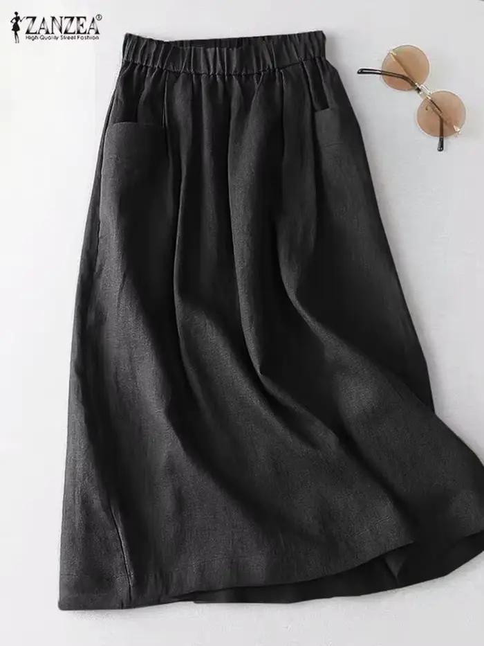 ZANZEA femmes une ligne coton Jupe taille élastique