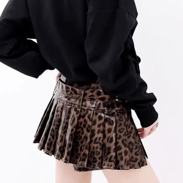 Jupe plissée en cuir Pu pour femmes