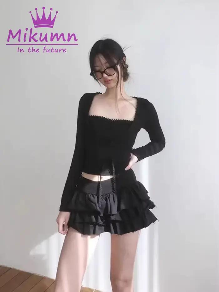 Mikumn-Mini jupe plissée à volants taille haute pour femmes, jupes de gâteau, mode coréenne, Harajuku, rétro, solide, document, mignon, Y2K