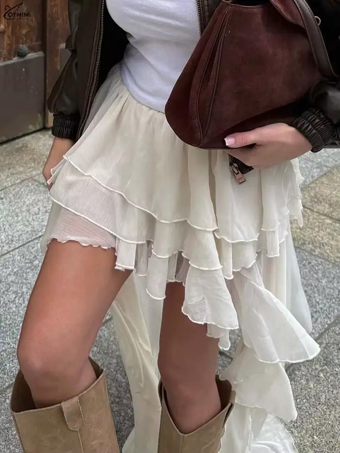 Oymimi décontracté abricot jupes amples pour les femmes mode taille haute jupes plissées élégant mince parole longueur jupe femme vêtements