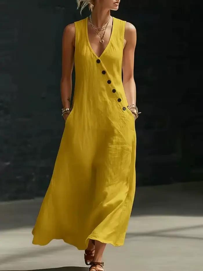 Robe longue en lin sans manches pour femme