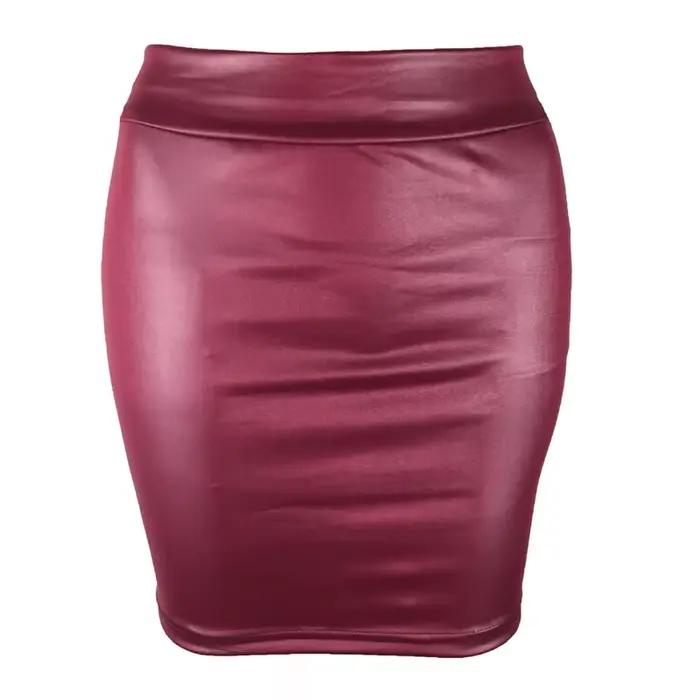 Femmes Mini jupe couleur unie taille haute coupe ajustée maigre mat Faux cuir confortable banlieue moulante