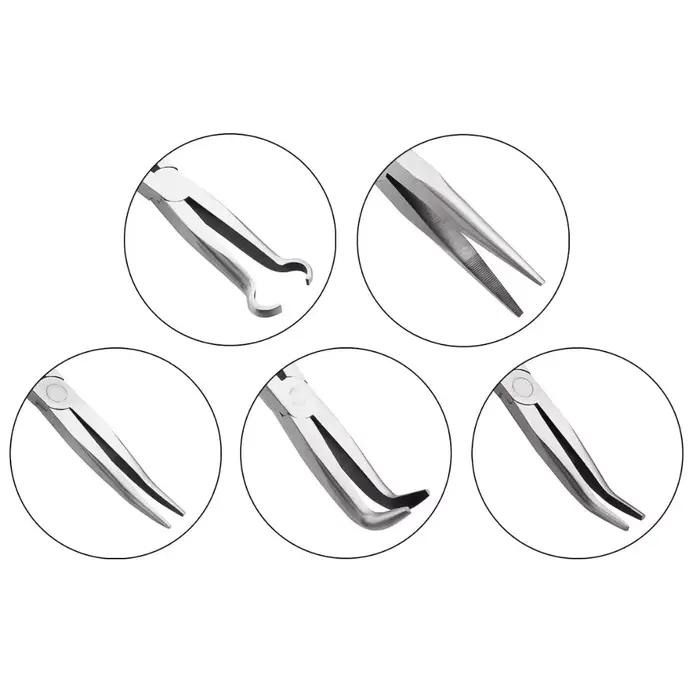 Jeu de pinces à long nez, pinces droites, 25 degrés, 45 degrés, 90 degrés, pinces rondes, 11 pouces, 5 pièces