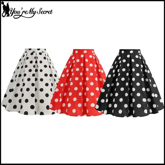 Jupe polyester vintage à pois pour femmes années 50 et 60, robe pin-up rockabilly pour fêtes et soirées