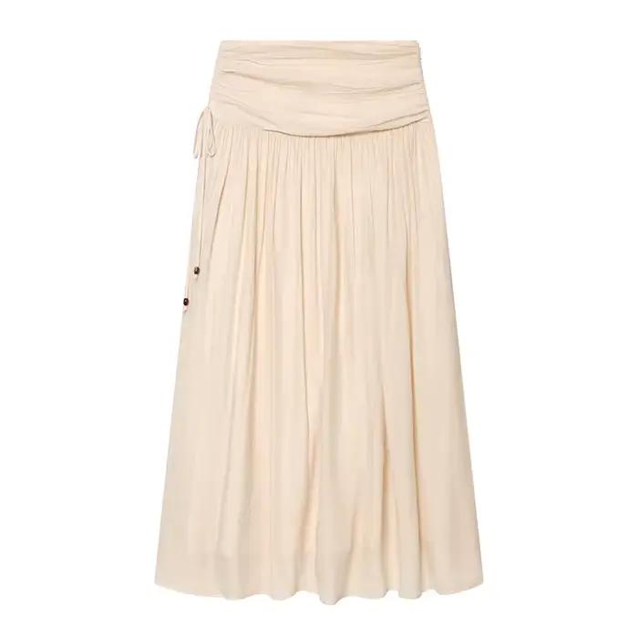 Jupe longue pour femme à taille froncée
