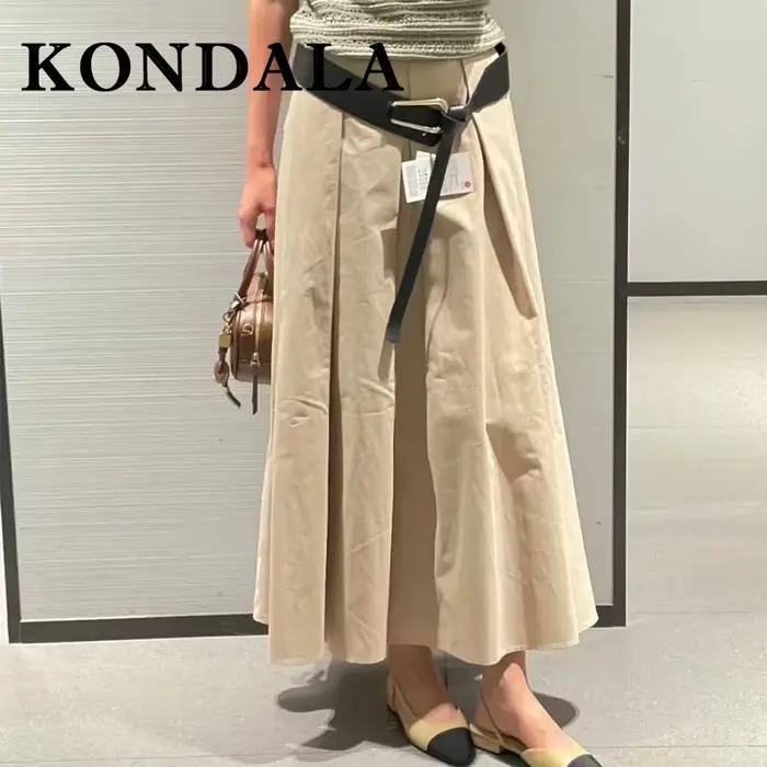 KONDALA Vintage kaki ceinture 2025 Streetwear Chic femme jupe longue ceintures fermeture éclair mode a-ligne