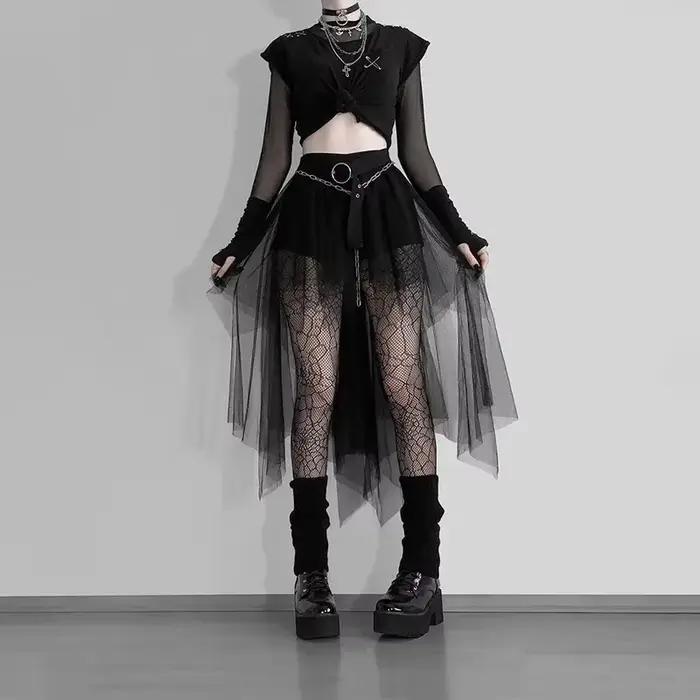 Jupe irrégulière taille haute en fil de filet pour femmes