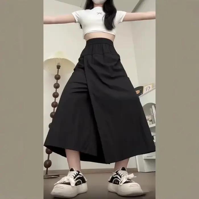 Jupe-culotte grise taille haute pour femme
