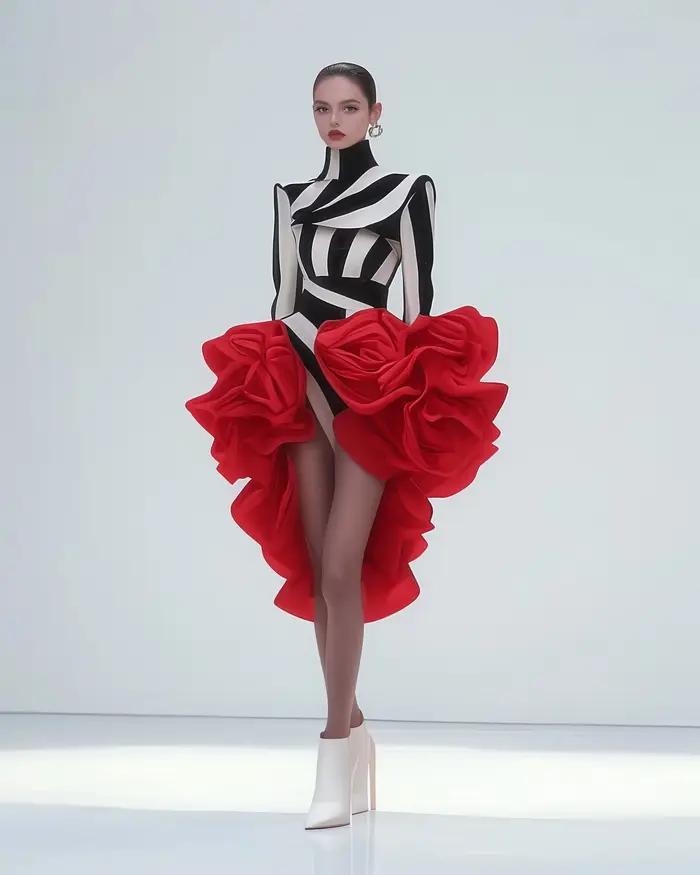 Haute couture Style Floral jupes à plusieurs niveaux jupe femme rouge
