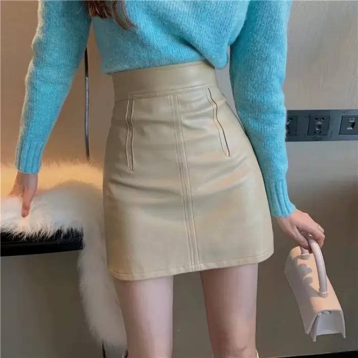 Mini jupe en cuir taille haute pour femme
