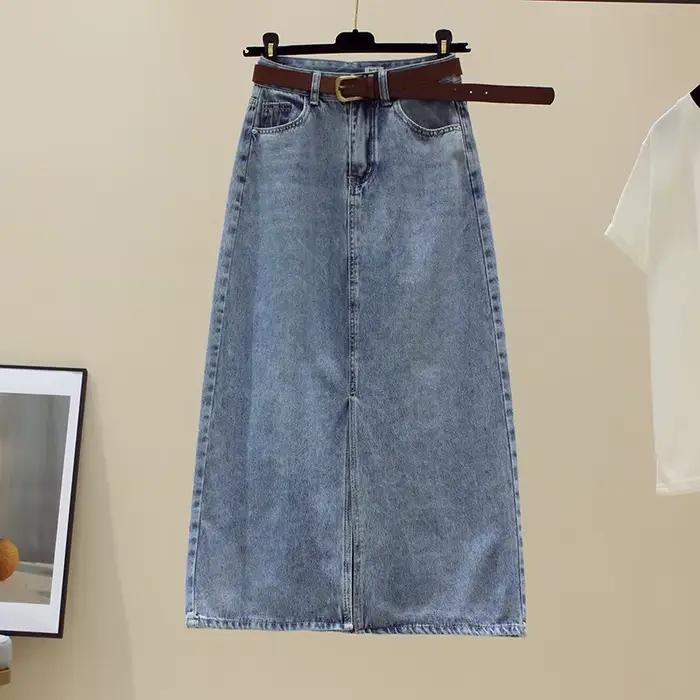 Sexy Wrap fesses Denim jupes femmes taille haute délavé jupe solide épissé coupe ajustée en détresse poches fermeture éclair mouche décontracté