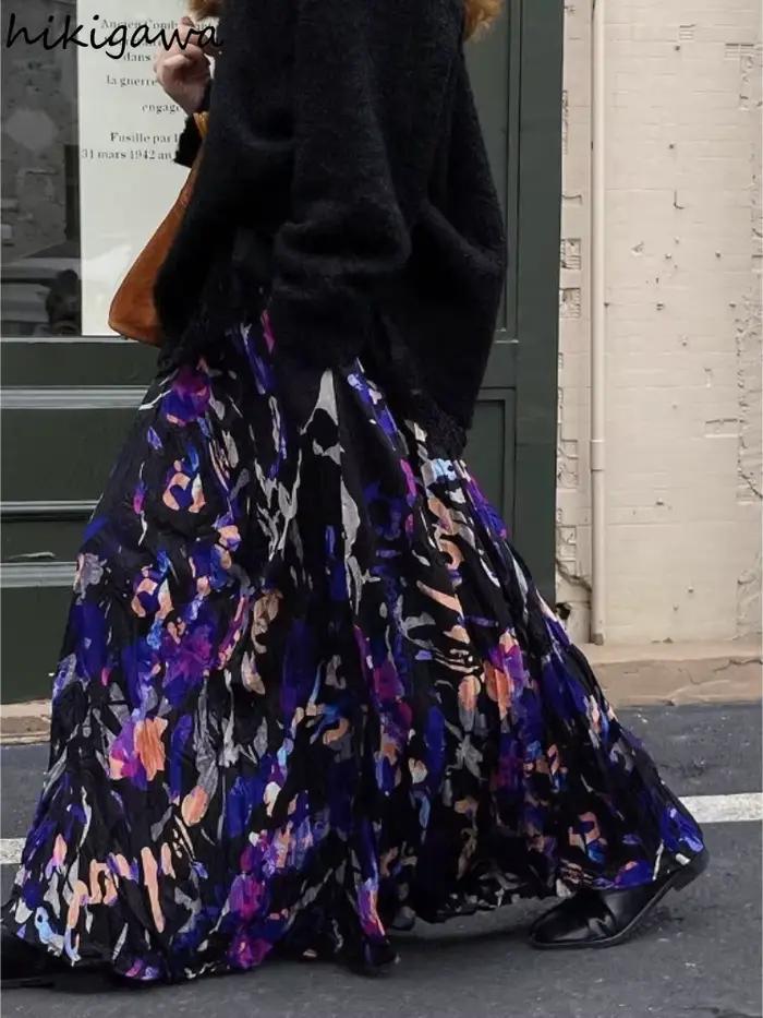 Jupe longue à plis floraux pour femmes