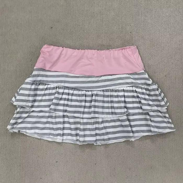 Jupe kawaii vintage pour filles haute couture en fibre de polyester et élasthanne imprimé rayé à manches courtes pour parties et sorties estivales