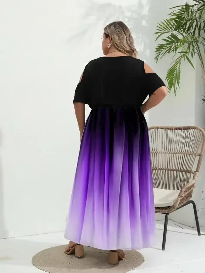 Robe longue à imprimé arc-en-ciel élégante en polyester pour femmes grandes tailles occasions spéciales soirée星空彩虹印花长裙女士大码优雅场合晚会专用
