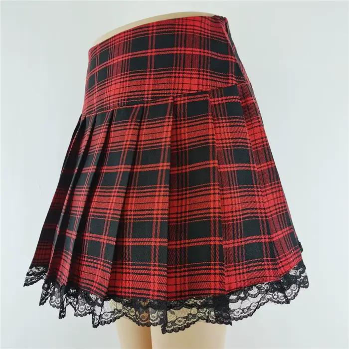 Jupe plissée à carreaux en dentelle contrastée, grande taille, Vintage, Sexy, vêtements de patineuse, Harajuku, gothique, Punk, Style anglais, Y2k, nouvelle collection