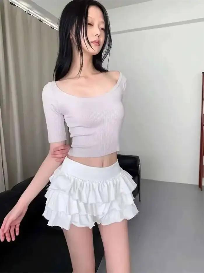 Jupe longue de ballet douce et épicée avec taille élastique et ourlet en dentelle, jupe évasée en forme de gâteau pour jeunes femmes 8PO5