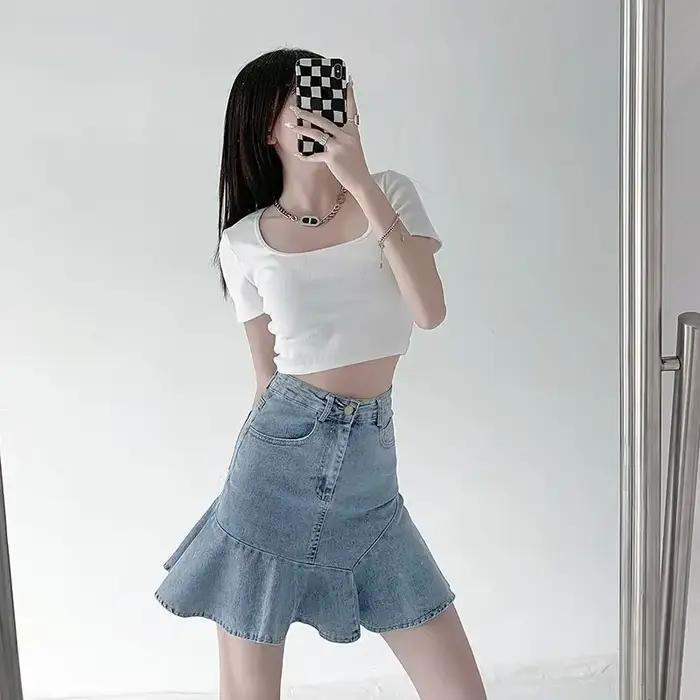 Jupe en jean femme bleu Wrap