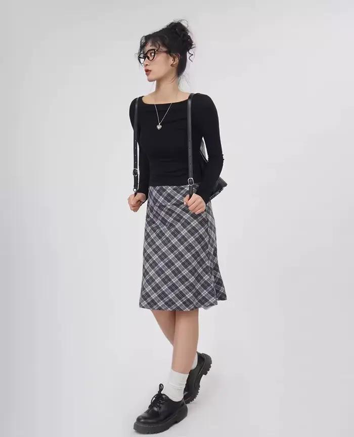 Jupe mi-longue Julia Kiss à carreaux pour femmes, style sirène, polyester, haute couture, printemps été, occasions spéciales