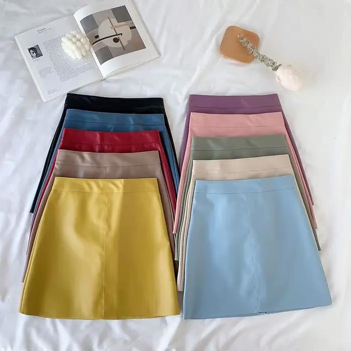 Mini jupe en cuir PU taille haute pour femme