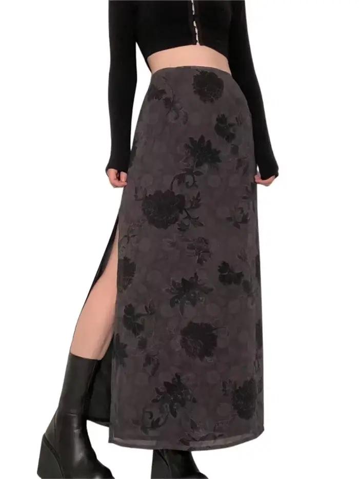 Jupe longue taille haute à fleurs pour femmes
