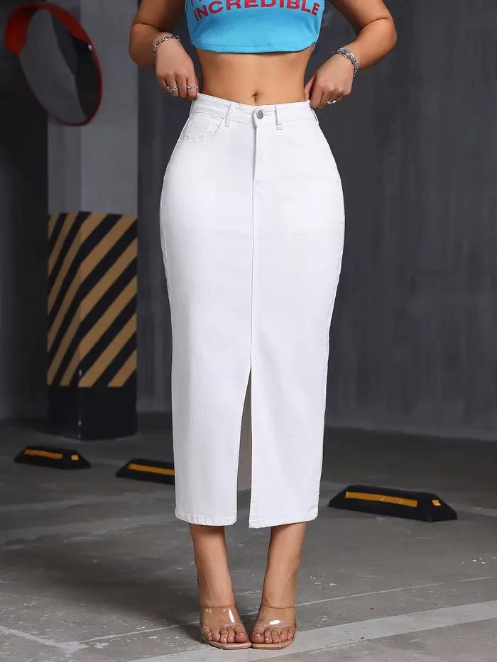 Nouvelle jupe trapèze mi-longue pour femme avec fente, style simple