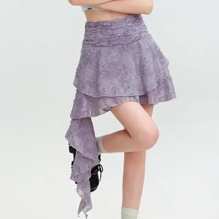 Jupe brodée florale violette pour femmes